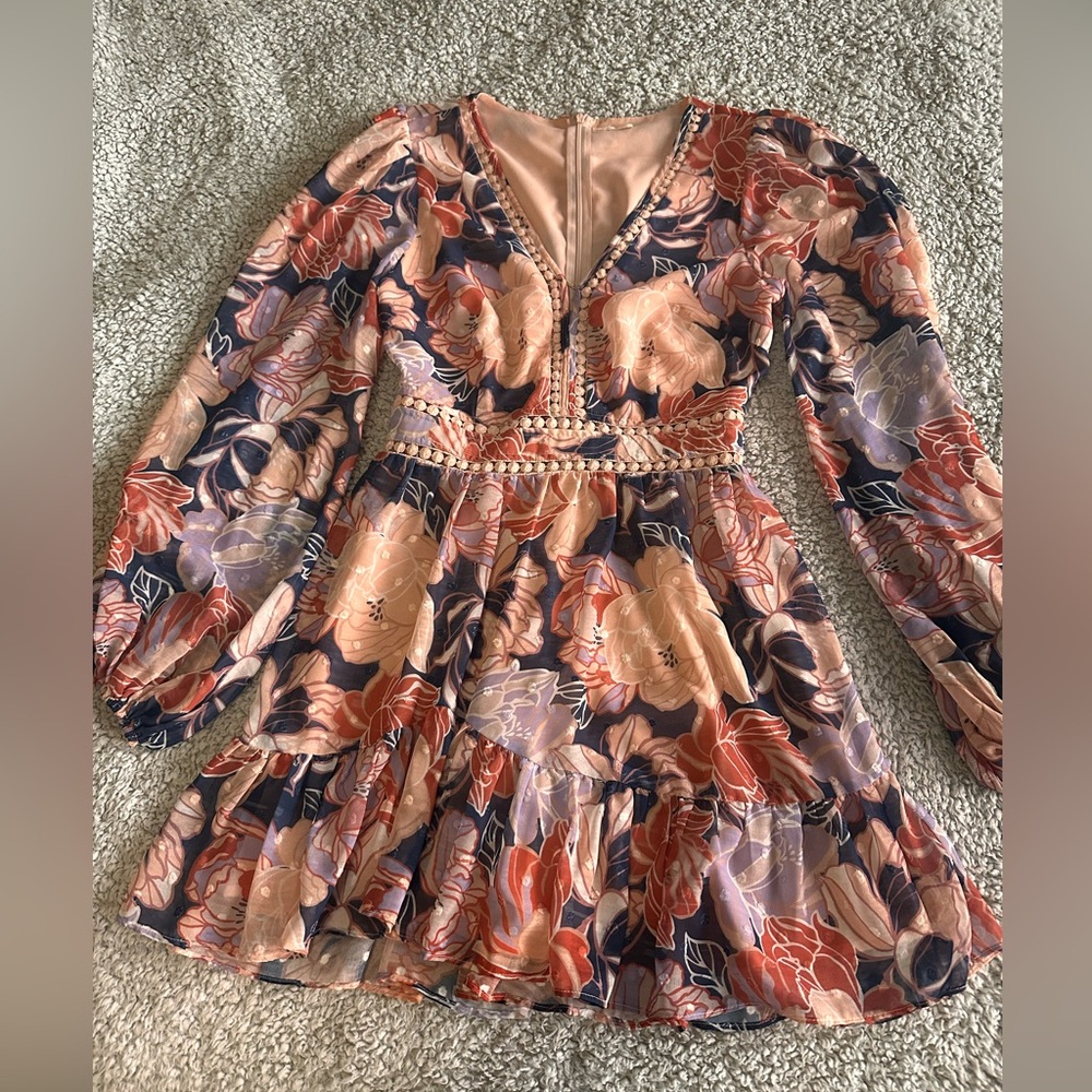 Floral Mini Dress with Long Sleeves